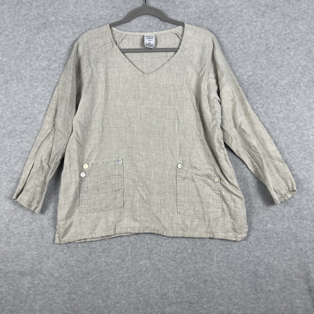 Match‎ Point Linen Tunic Top Womens Size M Lagenlook Coastal Luxe Scandinavian